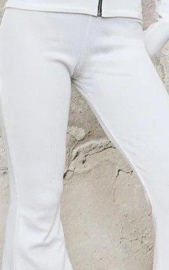 Clearance PrettyLittleThing Rib High Waist Flares White