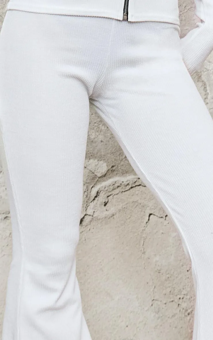 Clearance PrettyLittleThing Rib High Waist Flares White