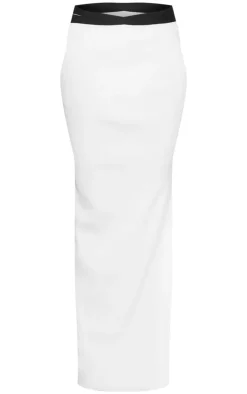 Best PrettyLittleThing Rib Knit Contrast Detailing Maxi Skirt White
