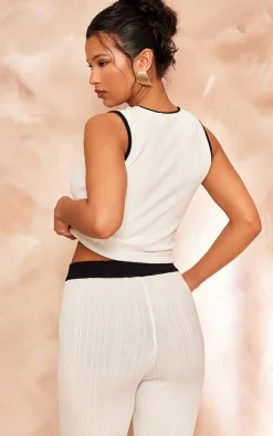 Hot PrettyLittleThing Ribbed Knit Constrast Hem Crop Top White