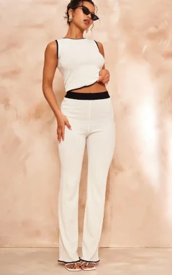 Hot PrettyLittleThing Ribbed Knit Constrast Hem Crop Top White