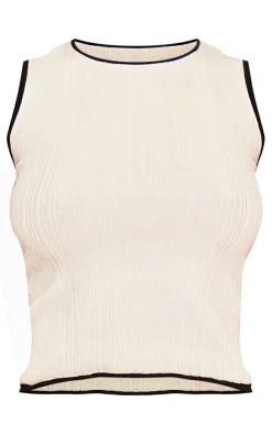 Hot PrettyLittleThing Ribbed Knit Constrast Hem Crop Top White