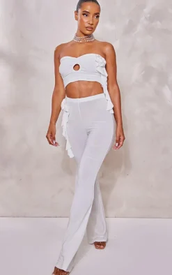 Outlet PrettyLittleThing Rose Applique Slinky Ruched Bandeau Top White
