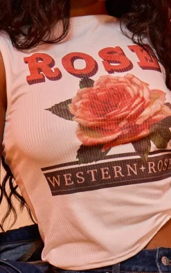 PrettyLittleThing Sleeveless Tops*Rose Graphic Vest Top