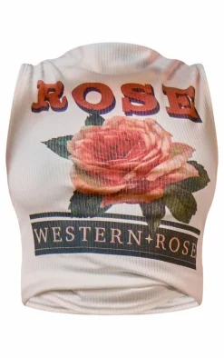 PrettyLittleThing Sleeveless Tops*Rose Graphic Vest Top