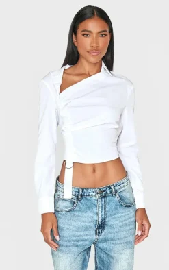PrettyLittleThing Shirts*Ruched Buckle Asymmetric Shirt