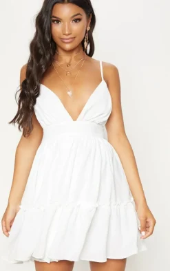 Ruched Frill Detail Strappy Skater Dress-PrettyLittleThing Best