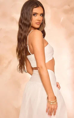 Sale PrettyLittleThing Ruched Front Halterneck Bralette White