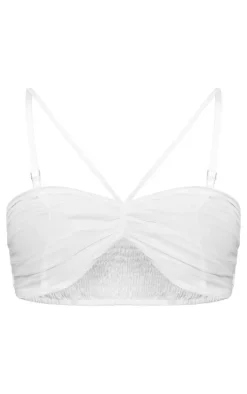 Sale PrettyLittleThing Ruched Front Halterneck Bralette White