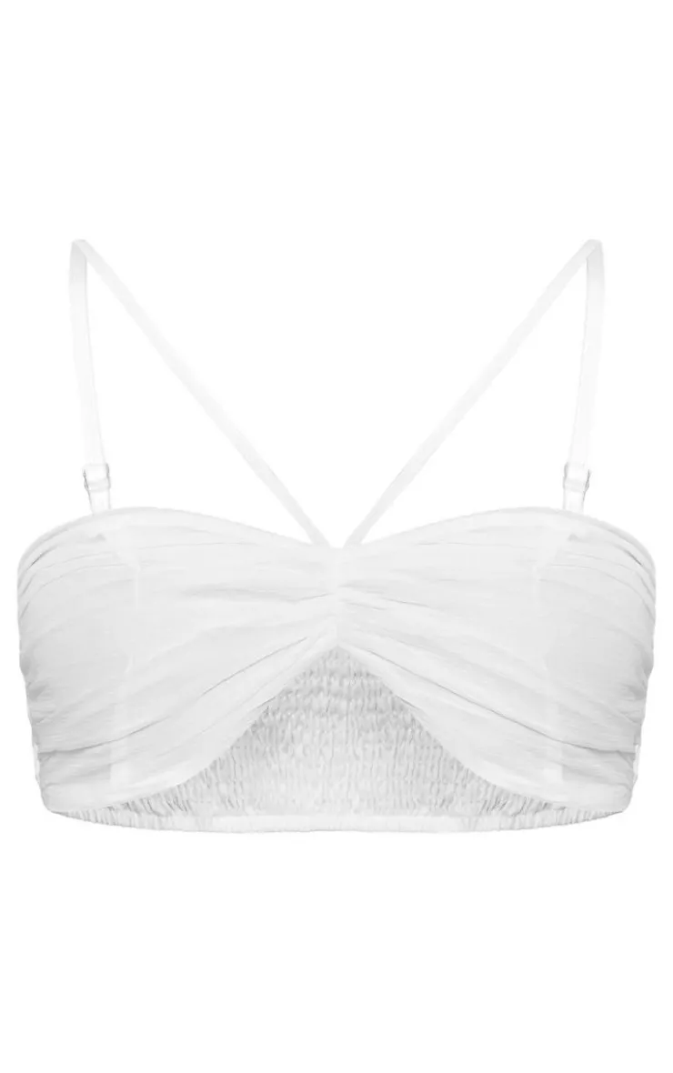 Sale PrettyLittleThing Ruched Front Halterneck Bralette White