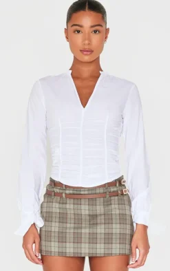 PrettyLittleThing Shirts*Ruched Front Tie Detail Shirt