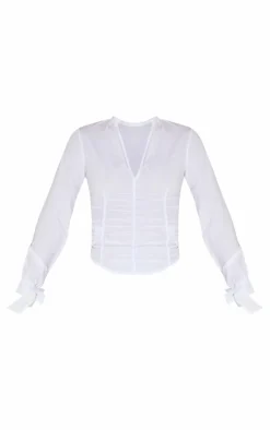 PrettyLittleThing Shirts*Ruched Front Tie Detail Shirt