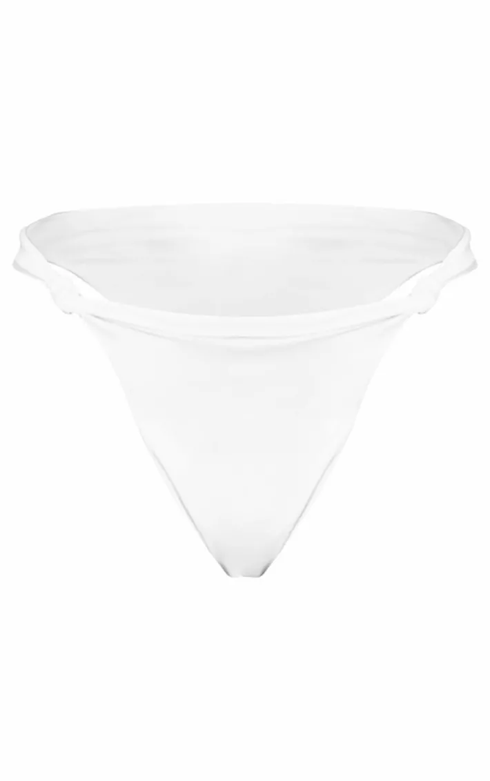 White Ruched Knot Bikini Bottoms