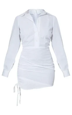 Ruched Side Fitted Shirt Dress-PrettyLittleThing Online