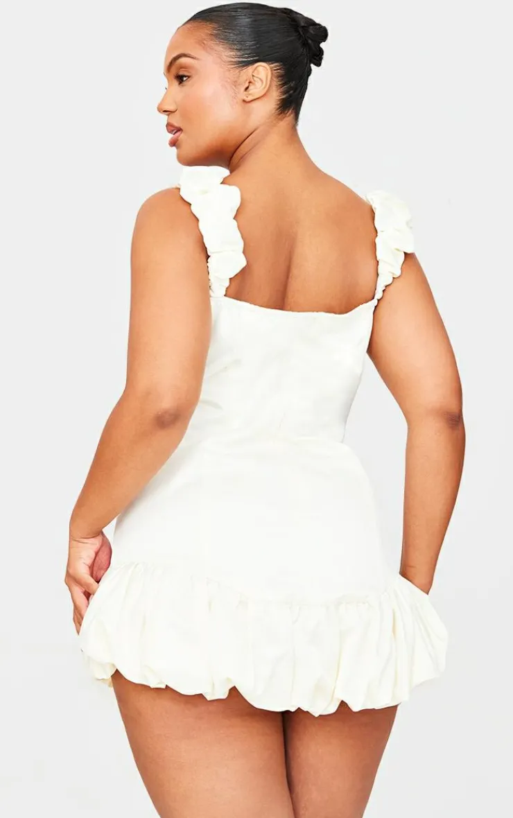Satin Bardot Puff Hem Bodycon Dress-PrettyLittleThing Sale