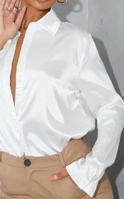 Satin Button Front Shirt-PrettyLittleThing New
