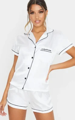 Satin Contrast Piping Short Pj Set-PrettyLittleThing Online