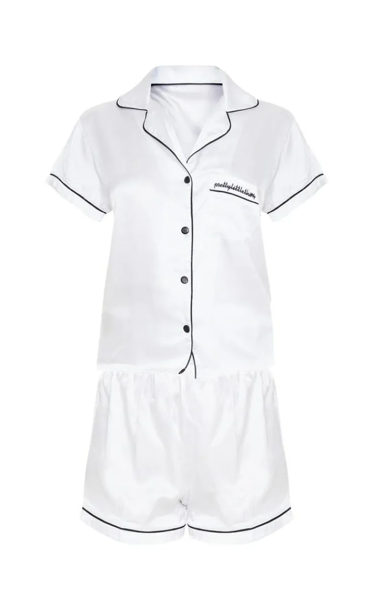 Satin Contrast Piping Short Pj Set-PrettyLittleThing Online