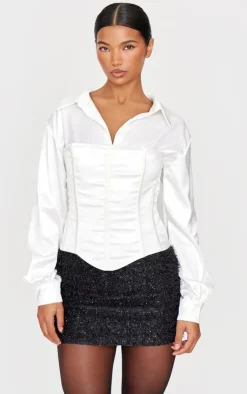 PrettyLittleThing Shirts*Satin Corset Detail Shirt
