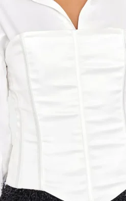 PrettyLittleThing Shirts*Satin Corset Detail Shirt