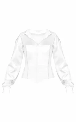 PrettyLittleThing Shirts*Satin Corset Detail Shirt