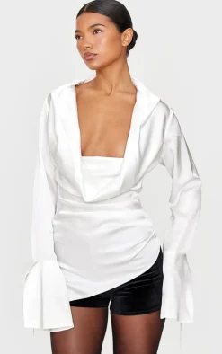 PrettyLittleThing Shirts*Satin Cowl Neck Asymmetric Shirt