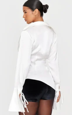 PrettyLittleThing Shirts*Satin Cowl Neck Asymmetric Shirt