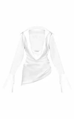 PrettyLittleThing Shirts*Satin Cowl Neck Asymmetric Shirt