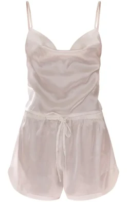 Satin Cowl Neck Cami And Short PJ Set-PrettyLittleThing Discount