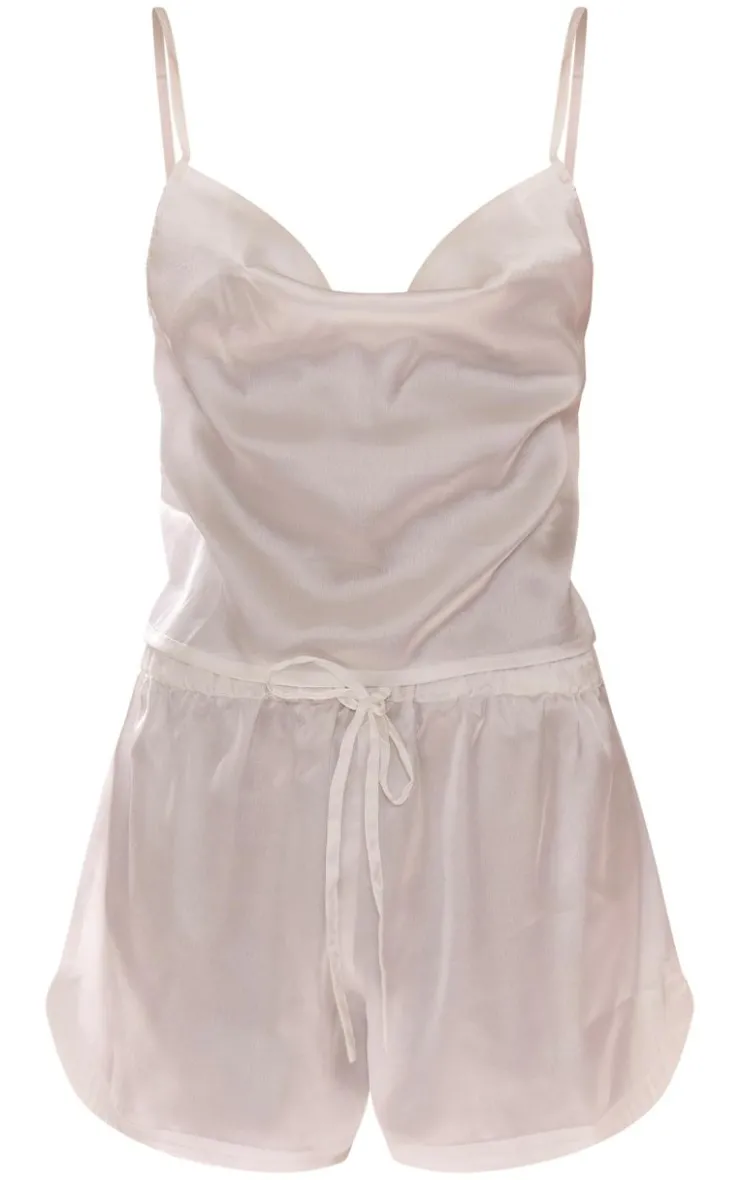 Satin Cowl Neck Cami And Short PJ Set-PrettyLittleThing Discount