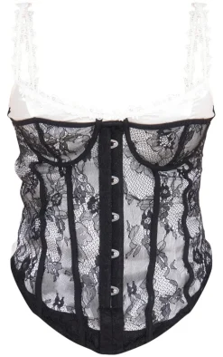 Satin Floral Trim Lace Overlay Corset-PrettyLittleThing Discount