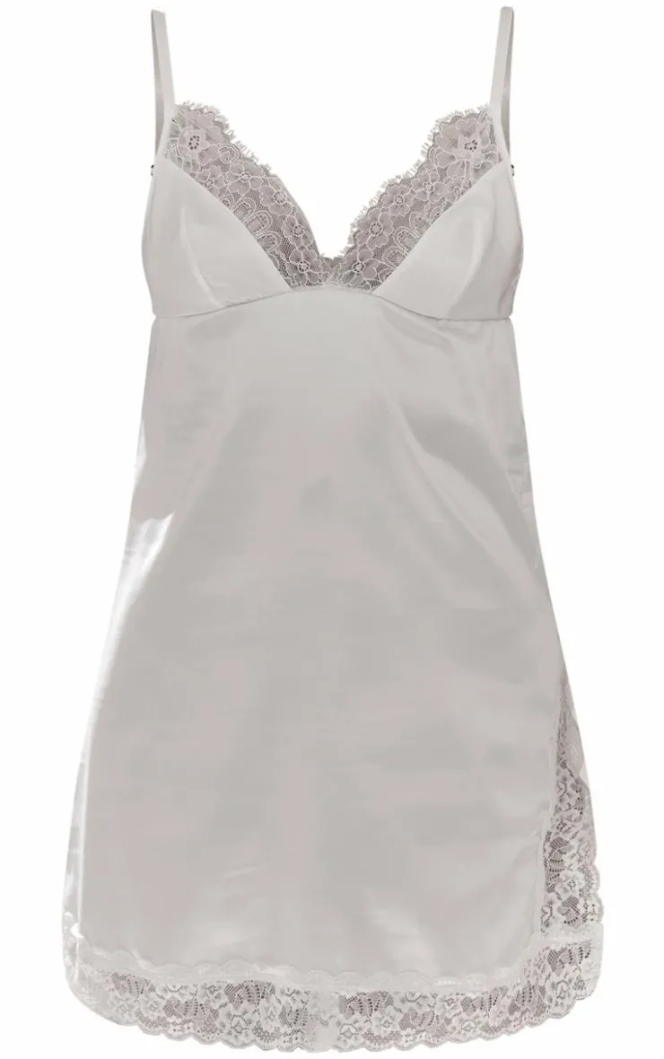Satin Lace Split Detail Slip Dress-PrettyLittleThing Best