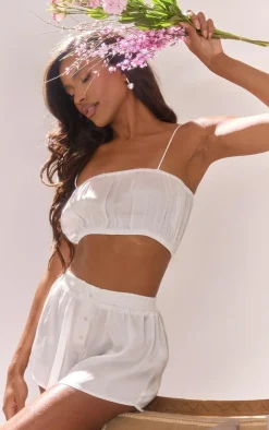 Satin Ruched Bralet And Short PJ Set-PrettyLittleThing Outlet