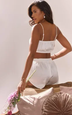 Satin Ruched Bralet And Short PJ Set-PrettyLittleThing Outlet