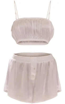 Satin Ruched Bralet And Short PJ Set-PrettyLittleThing Outlet