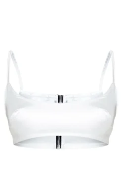 Discount PrettyLittleThing Satin Scoop Neck Crop Top White