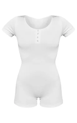 PrettyLittleThing Unitards*Seamless Button Detail Short Sleeve Unitard