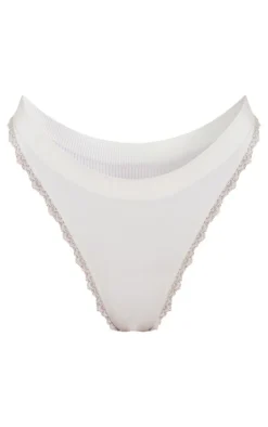 Seamless Rib Lace Trim Thong-PrettyLittleThing Online