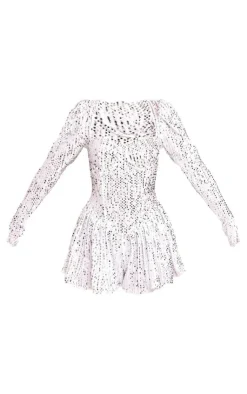 Sequin Cup Detail Long Sleeve Skater Romper-PrettyLittleThing Hot