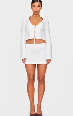 Clearance PrettyLittleThing Sequin Mini Skirt White