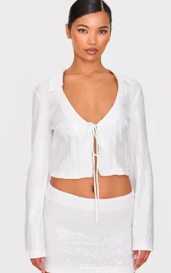 Clearance PrettyLittleThing Sequin Mini Skirt White