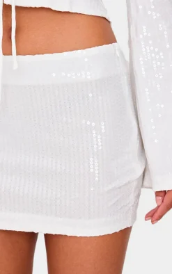 Clearance PrettyLittleThing Sequin Mini Skirt White