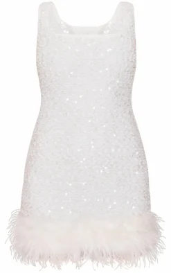 Sequin Scoop Neck Feather Hem Shift Dress-PrettyLittleThing New