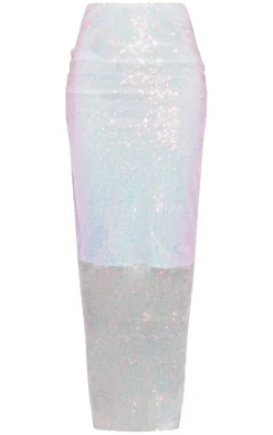 Discount PrettyLittleThing Sequin Split Back Detail Midaxi Skirt White