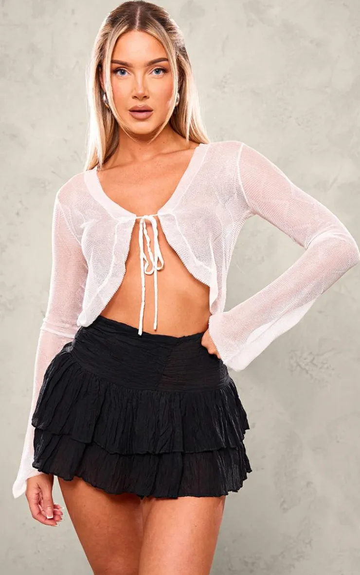 PrettyLittleThing Cardigans*Sheer Chrome Knit Tie Front Cardigan