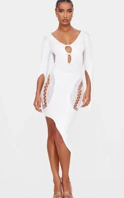 Sheer Cut Out Long Sleeve Midi Dress-PrettyLittleThing
