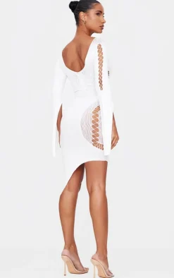 Sheer Cut Out Long Sleeve Midi Dress-PrettyLittleThing