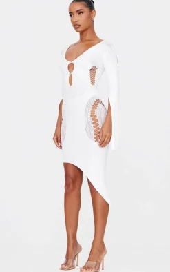 Sheer Cut Out Long Sleeve Midi Dress-PrettyLittleThing