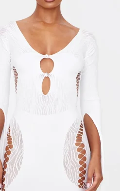 Sheer Cut Out Long Sleeve Midi Dress-PrettyLittleThing