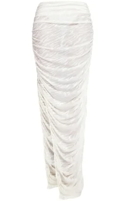 PrettyLittleThing Sheer Devore Ruched Midaxi Skirt White
